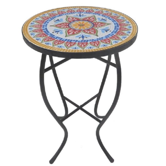 W Unlimited Mosaic Art Classic Stone and Metal Accent Table in Multi-Color
