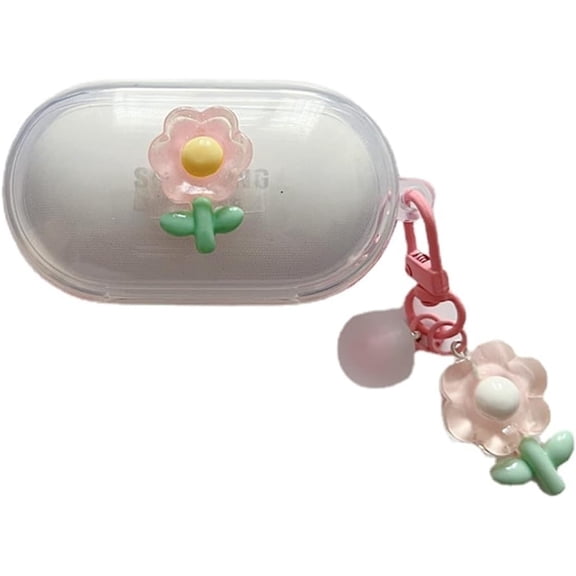 Case Cover Compatible with Samsung Galaxy Buds Plus (2020) /Galaxy Buds (2019),Cute Cartoon Kawaii DIY Design Transparent Earphone Case with Keychain (Flower)