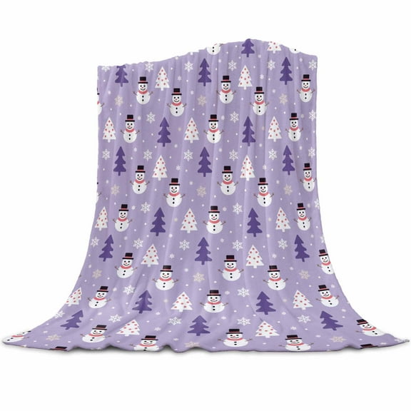 Christmas Purple Flannel Blanket for Bed,Travel and Camping, Cartoon Snowman Xmas Tree Snowflakes Super Soft Cozy Blanket for All Seasons 30"x40"