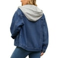 thumbnail image 3 of INSPIRE CHIC Women's Denim with Hood Distressed Long Sleeve Button Down Detachable Hoodie Jacket S Dark Blue, 3 of 6