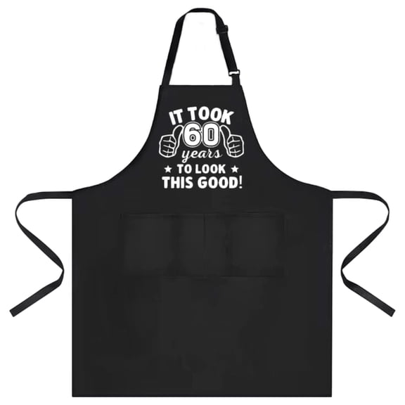 Birthday Gift Apron, Funny Cooking Apron with Pockets, Polyester Kitchen Apron for Baking, BBQ, Black