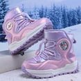 thumbnail image 7 of DMDUOU Boys Girls Winter Snow Boots Teen Lace Up Non-Slip Outdoor Warm Fleece Boots Soft Cozy Hiking Walking Shoes Purple 34, 7 of 7