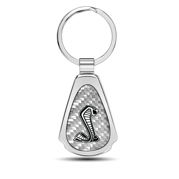 Ford Mustang GT350R Real Silver Dome Carbon Fiber Chrome Metal Teardrop Key Chain