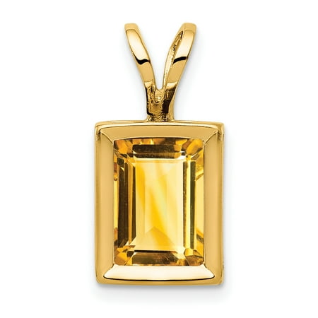 - 14K Yellow Gold 7x5mm Emerald Cut Citrine Bezel Pendant