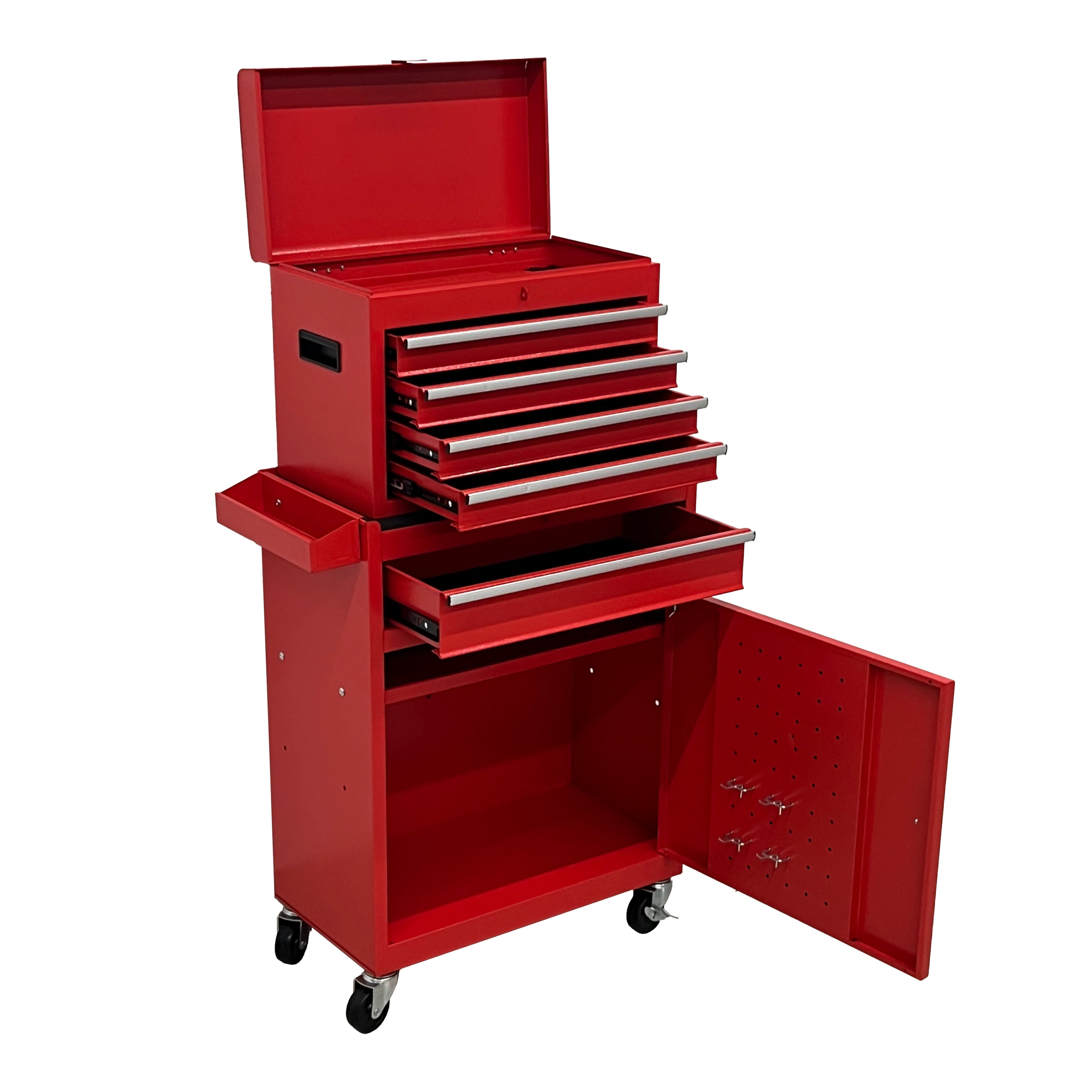 5 Drawer Rolling Tool Chest,Metal Tool Storage Cabinet with Detachable Top,Sliding Drawers,Lockable Wheels and Lock-System,Tool Cart Organizer for Garage Workshop,Red