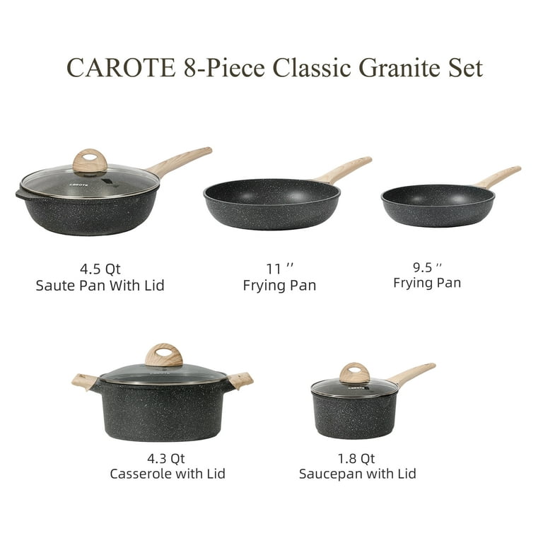 Carote Nonstick Pots and Pans Set, 8 Pcs Granite Stone Kitchen