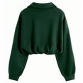 thumbnail image 4 of Half Zip Sweatshirts For Women Lapel Long Sleeve Drawstring Hem Tops Fashion Casual Loose Cropped Pullover (S, Green), 4 of 9