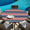 thumbnail image 6 of Navy Blue Red Striped Round Tablecloth, Fitted Table Cover with Elastic for 55"-60" Round Tables, Gradient Horizontal Lines Table Cloth Outdoor Indoor Dinning Party Waterproof Tablecloths, 6 of 7