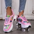 thumbnail image 4 of CZV Women's & Teens Graffiti Print Four-Wheel Convertible Roller Skate Shoes,2-in-1 Roller Skates & Sneakers Unisex Retractable Wheels Indoor Outdoor Fun & Fitness Kick Roller Shoes, 4 of 9