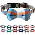 thumbnail image 1 of Collar para gato con cascabel y pajarita, collares de seguridad de liberación rápida para gatitos y gatos, collar de tartán suave, 1 unidad, azul niebla, 1 of 5