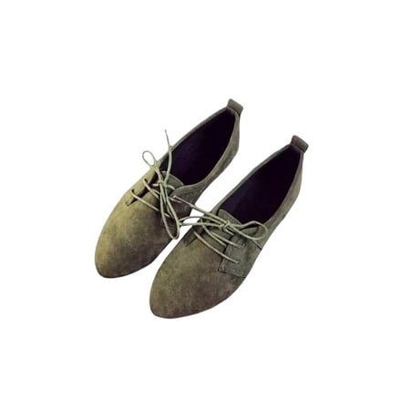 

Wazshop Womens Casual Shoes Non-slip Oxfords Comfort Flats Vintage Lace Up Flat Shoe Women Pointed Toe Lightweight Green 4.5