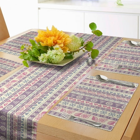 

Striped Table Runner & Placemats Soft Tone with Elements Floral Leaf American Design Set for Dining Table Decor Placemat 4 pcs + Runner 16 x90 Pale Pink Mauve by Ambesonne