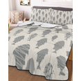 thumbnail image 3 of Quilts Twin Size Bedding Set, Abstract Art Fish Grey Lightweight Quilted Comforter, Coastal Ocean Summer Linen Texture Soft Reversible Bedspread Coverlet with Pillow Covers for All Season, 68" x 86", 3 of 7