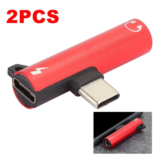 Type C to 3.5mm Headphone and Adapter, 2pcs 2 in 1 USB C to 3.5mm Audio Jack with Charging Port Headset Distributor Adapter for Type C Mobile Phone Models