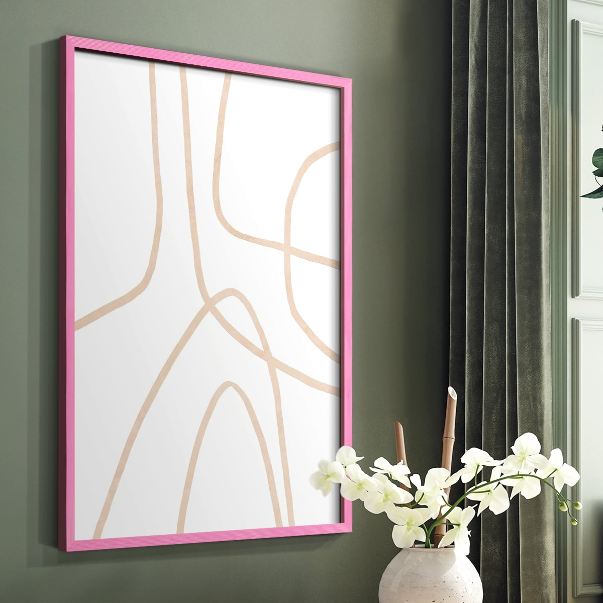 Clean Contour II Framed Print in Pink Solid Wood Framed Print No Nail Hanging