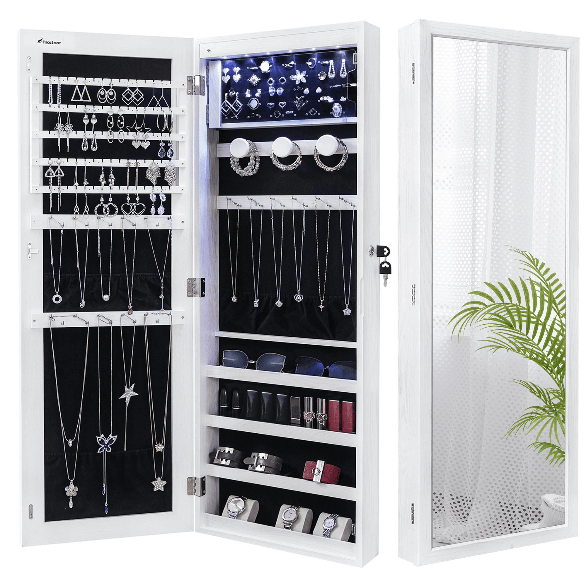 Nicetree Door Wall Mounted Jewelry with Full Length Mirror and