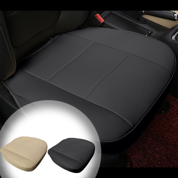 Universal Leather Car Seat Cushion Without Backrest, Backless Perforated, Fully Surrounded, All Season Comfort, Beige, Wear-Resistant Edging, 20x20 Inch