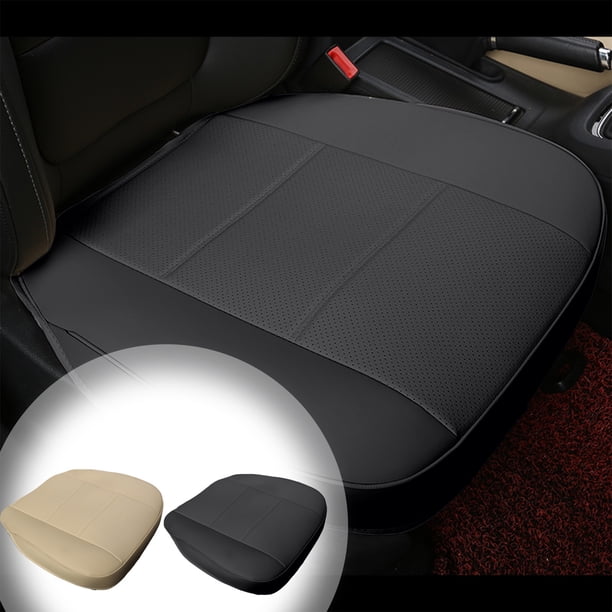 Cojín de asiento de coche de cuero sin respaldo - Funda universal beige para todas las estaciones 52x51cm - Borde resistente al desgaste de alta gama y PU perforado transpirable