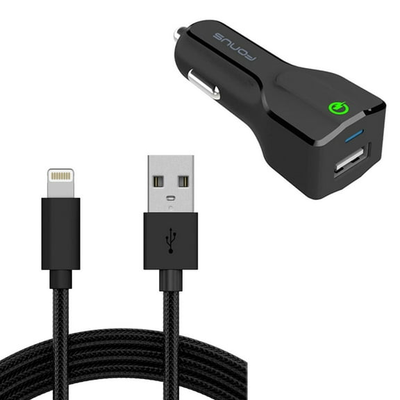 24W Fast Car Charger for iPad 10.2" (2021 9th Gen)/10.2 (2019 7th Gen) - 2-Port USB 6ft Cable Mfi Certified Quick Charge DC Socket