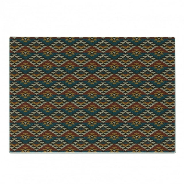 Geometric Cutting Board, Knitted Seem Jacquard View Pattern Geometric Image, Decorative Tempered Glass Cutting and Serving Board, Small Size, Petrol Blue Cinnamon, by Ambesonne