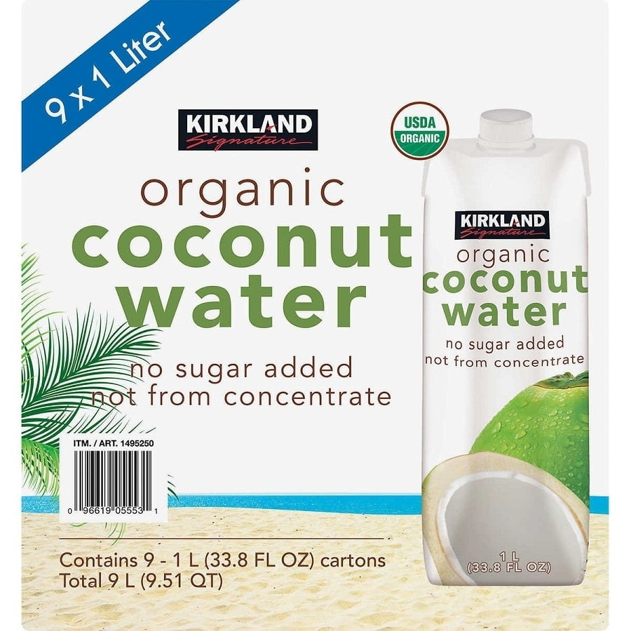Kirkland Signature Organic Coconut Water 33.8 Fluid Ounce (Pack of 9)