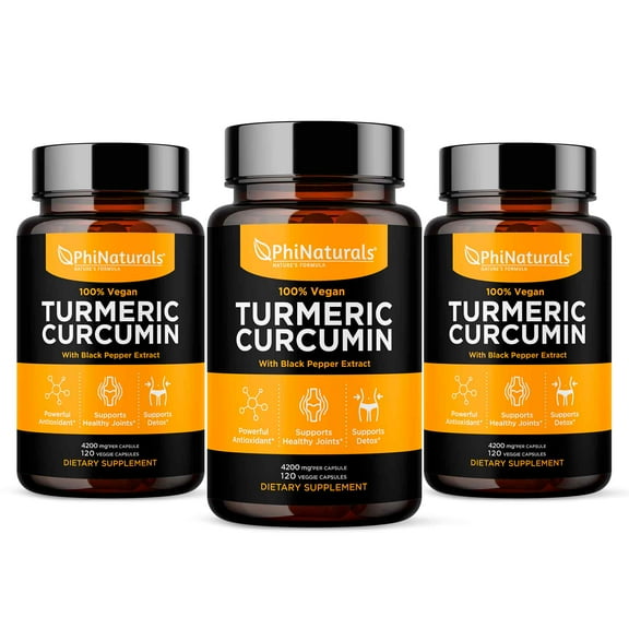 Turmeric Curcumin with Black Pepper Supplement (Pack of 3) Capsules by Phi Naturals