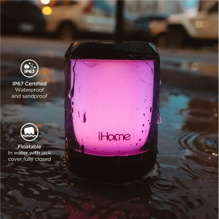 iHome Rechargeable Color Changing Waterproof Bluetooth Play Glow Mini Speaker with Mega Battery