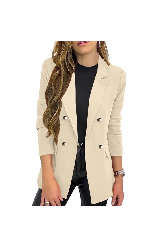 Plus Size Jackets Women's Fashion Blazer Jackets Business Casual Solid Button Outfits Suit Coat Long Sleeve Hatless Coat Beige Black*Friday/Cyber*Monday