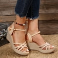 thumbnail image 5 of Rokment Women's Wedges Dressy Sandals 2026 Summer Fashion Casual Glitter Rhinestones Charms Espadrilles Platform Chunky High Heels Dress Sandal for Bride Wedding Ladies Beige Size 6.5, 5 of 7