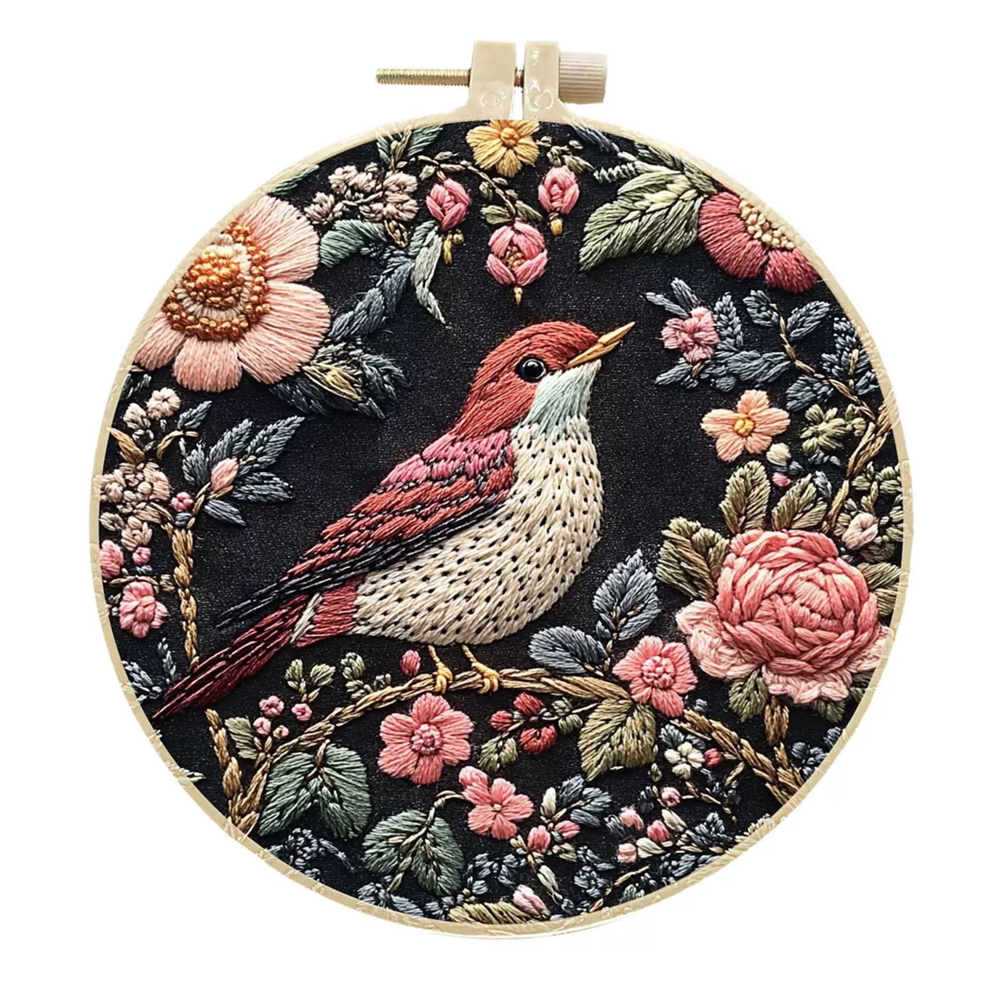 4 Pack Bird and Flower Embroidery Kits for Adults Beginners Realistic Floral Nature Needlepoint DIY Hoop Art Craft Set