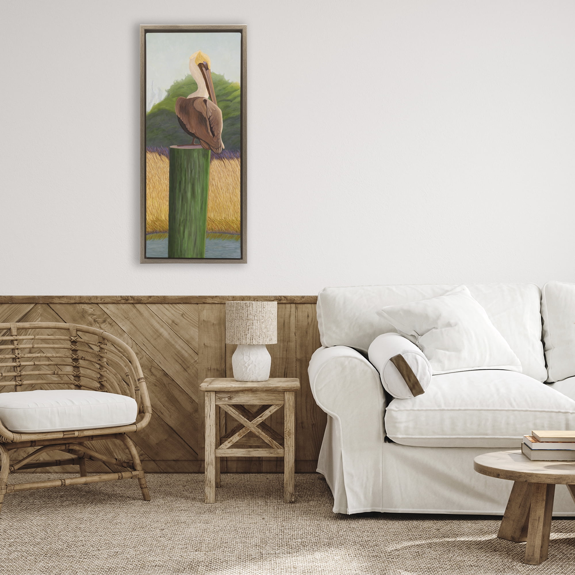 Stupell Industries Pelican with Blue Eyes Brown Framed Floater Canvas Wall Art, design by Barbara Fallenbaum
