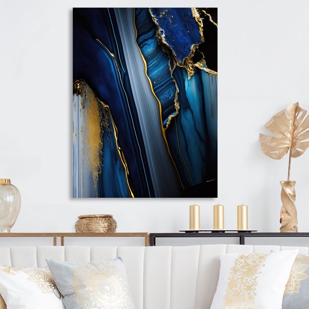 Designart Abstract Geode Geometric Blue II Canvas Wall Art