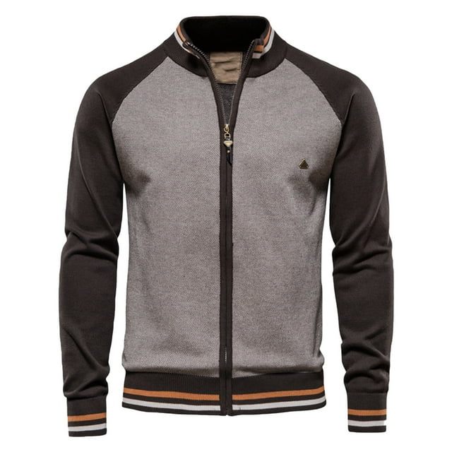 DPTALR Men's Zipper Sweater Cardigan Stand Up Collar Knitted Long Sleeved