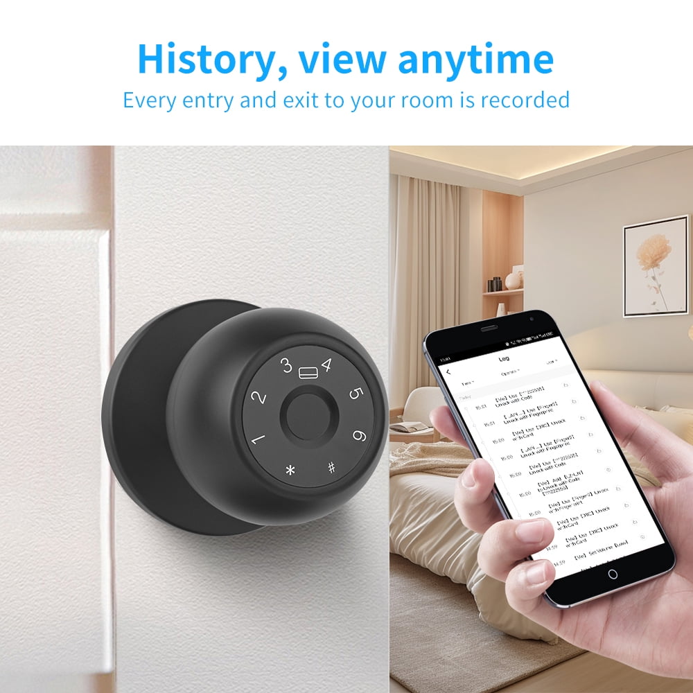 Fingerprint Door Lock, Smart Fingerprint Door Knob with Keypad, Biometric Door Lock with App Control, Auto Lock Door Lock with Code, Keyless Door Knob with Lock for Bedroom, Home,Office