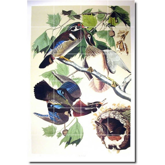 Ceramic Tile Mural-John Audubon Birds Painting 45. 32" w x 48" h using (24) 8 x 8 ceramic tiles