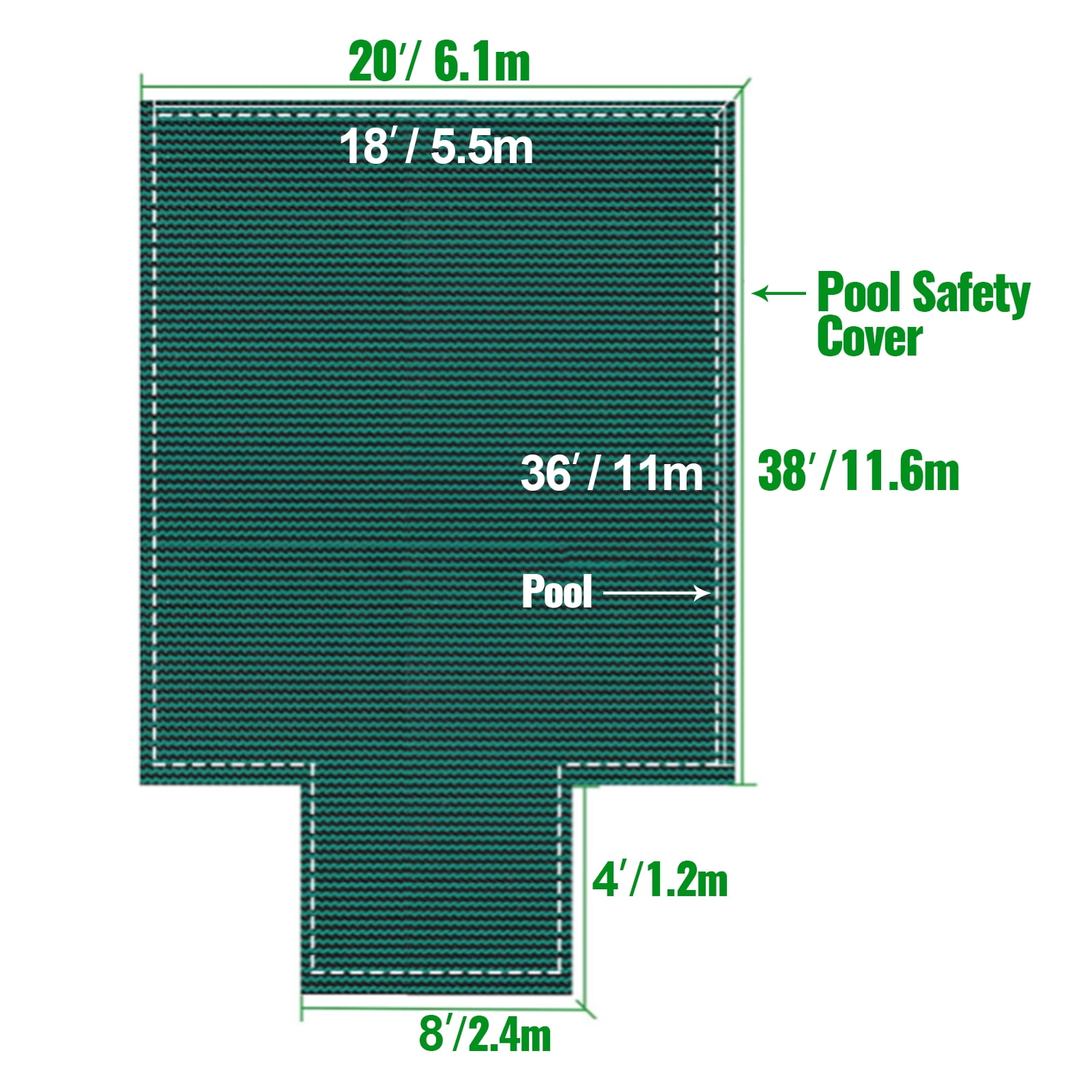 KFFKFF Rectangular Safety Pool Cover Green Step Section 4X8 FT Winter Outdoor
