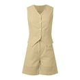 thumbnail image 4 of RMGVDSD Women Summer 2 Piece Outfits V Neck Sleeveless Button Down Vest Shorts Set Business Work Suit Sets Women Beach 2 Piece Outfits, 4 of 7