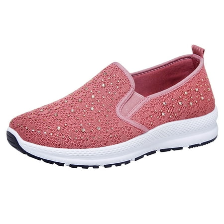 

EQWLJWE 2022 Spring Autumn Sneakers Fashion Women Solid Color Flying Shoes Casual Mesh Lacing Pumps Flat Sequins Sports Shoes Deals Discount Clearance