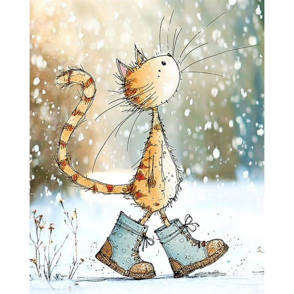 Paint by Numbers for Adults Kids Beginner Cat Walking in the Snow DIY Acrylic Painting by Numbers Kits with Brushes Acrylic Pigment Home Decoration Gifts 16 x 20 inch