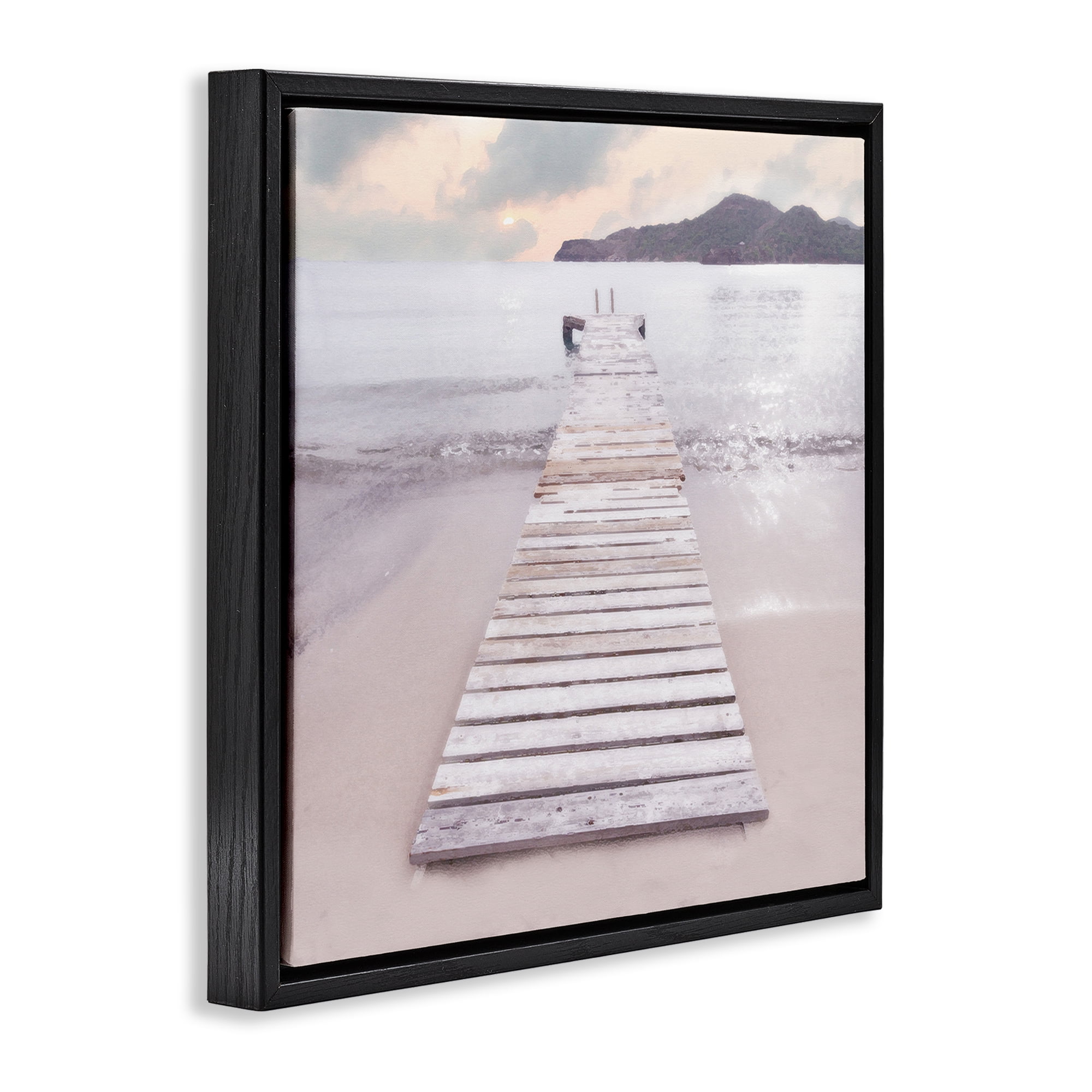 Stupell Industries Zen Beach Dock Landscape Painting Black Floater Framed Canvas Art Print Wall Art, 18 x 18