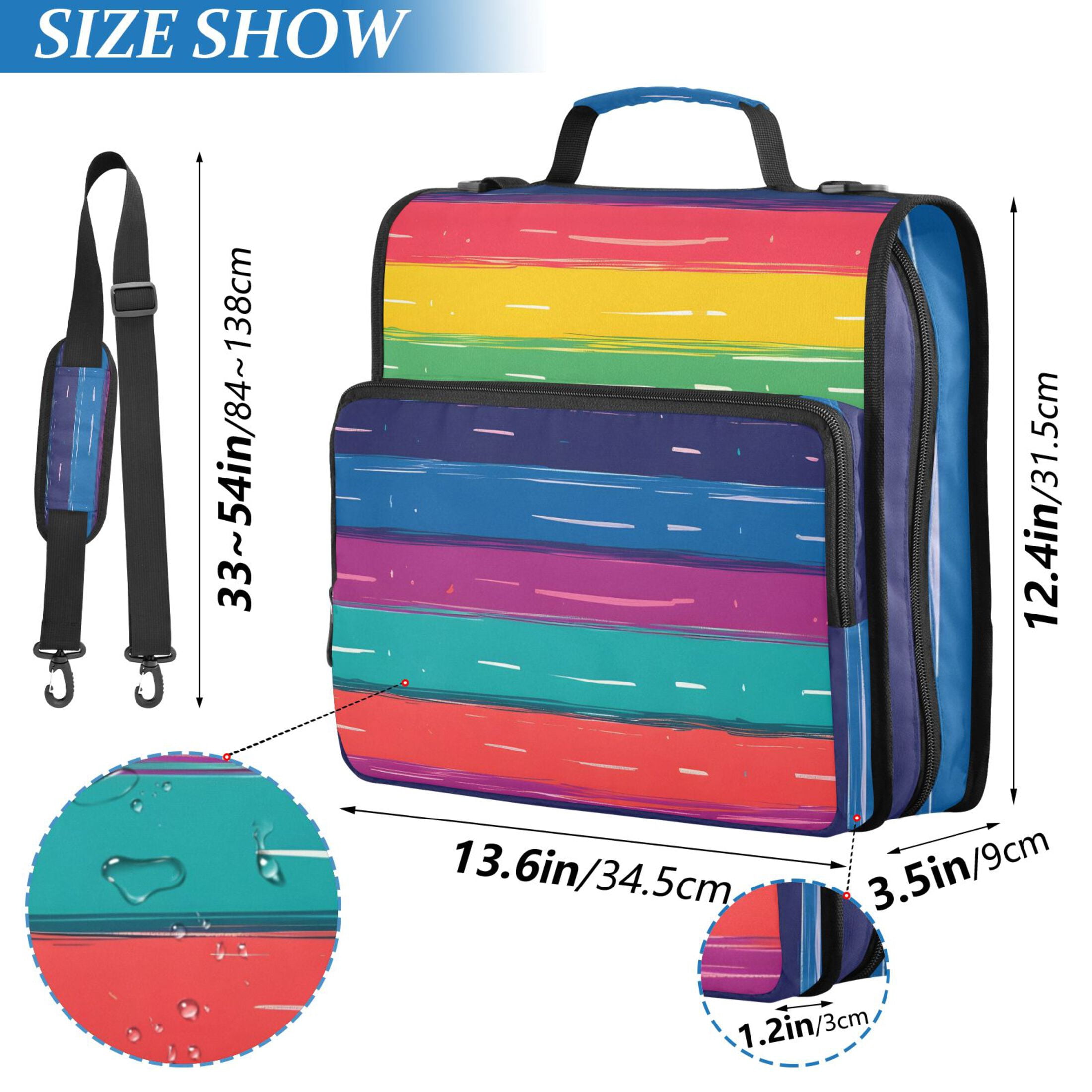 ALAZA Zipper Binder Rainbow Stripes Pattern 3 Ring Trapper Keeper File Folder Organizer Bag
