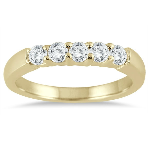 SZUL Women's 1/2 Carat TW Five Stone Diamond Wedding Band in 10K Yellow Gold (J-K-L Color, I2-I3 Clarity)