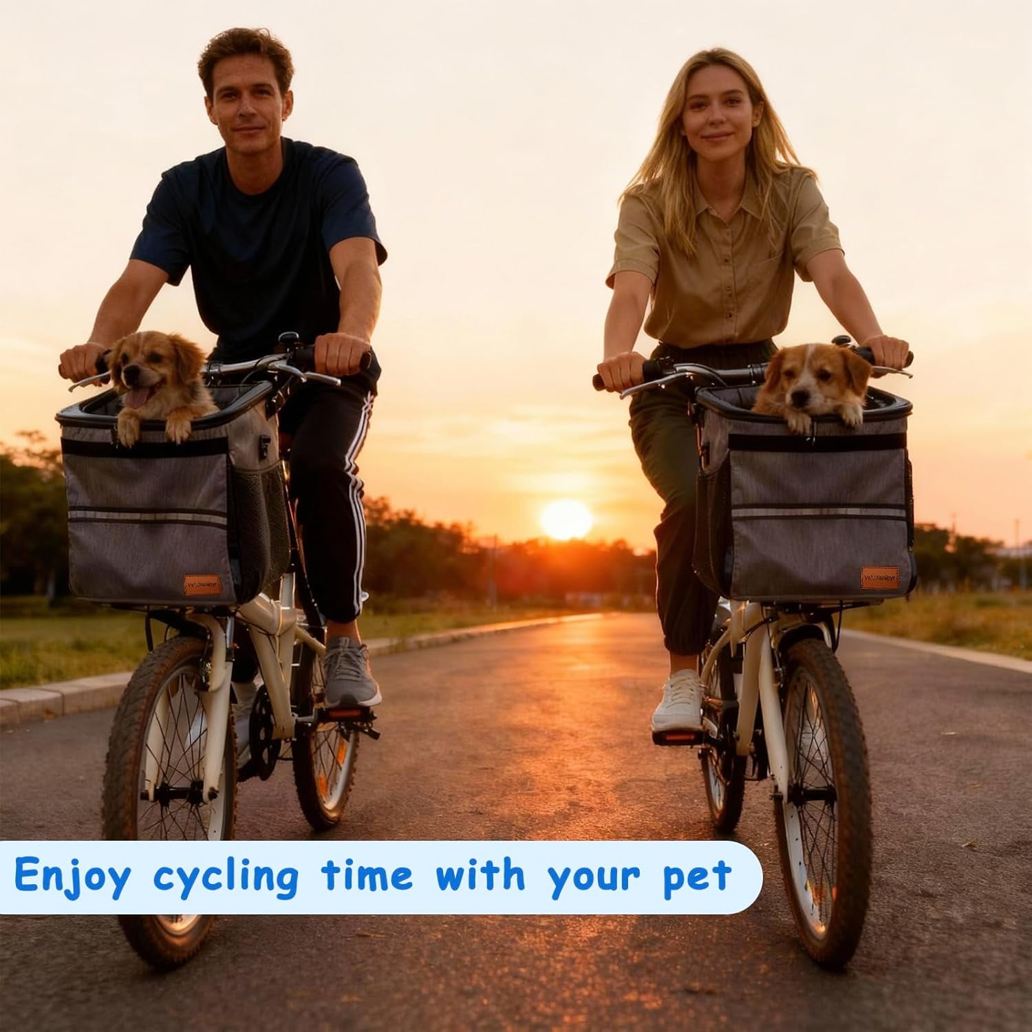 Dog Bike Basket  with Shoulder Strap, Breathable Pet Backpack for Small Dogs Cats Under 15lb, Gray Oxford Cloth Travel Bag with Rain Cover and Accessories