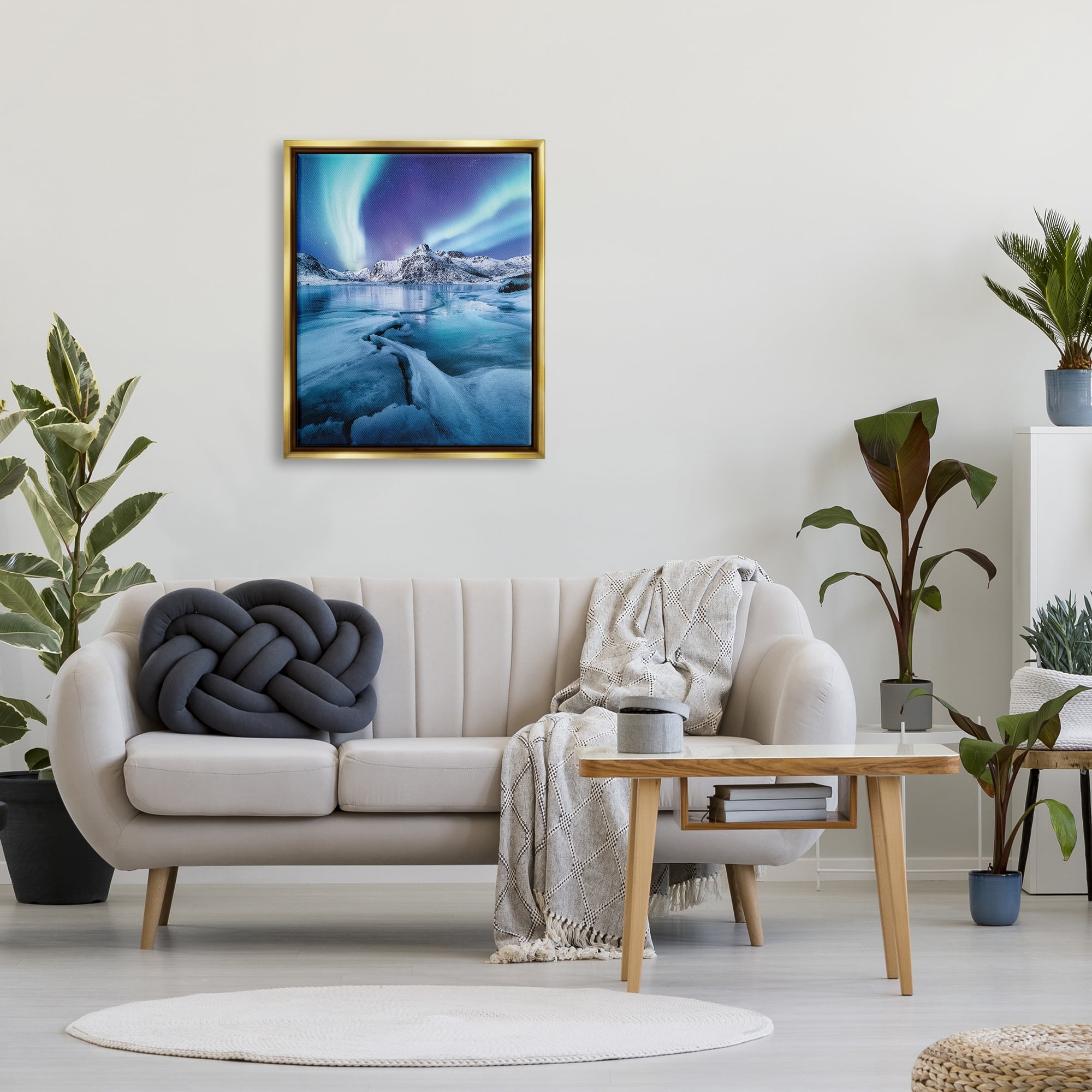 Stupell Industries Aurora Glaciers Photography Landscape Photography Gold Floater Framed Canvas Art Print Wall Art, 25 x 31