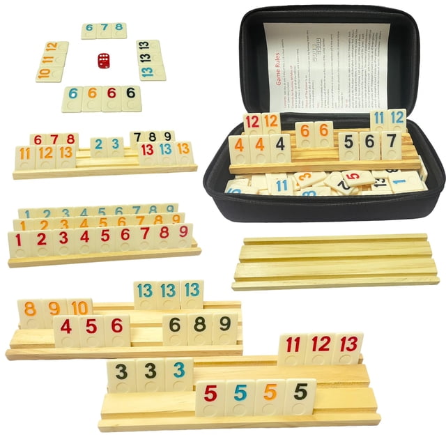 Juego de mesa Rummy Cube Soopotay, 160 fichas con 6 estantes y funda