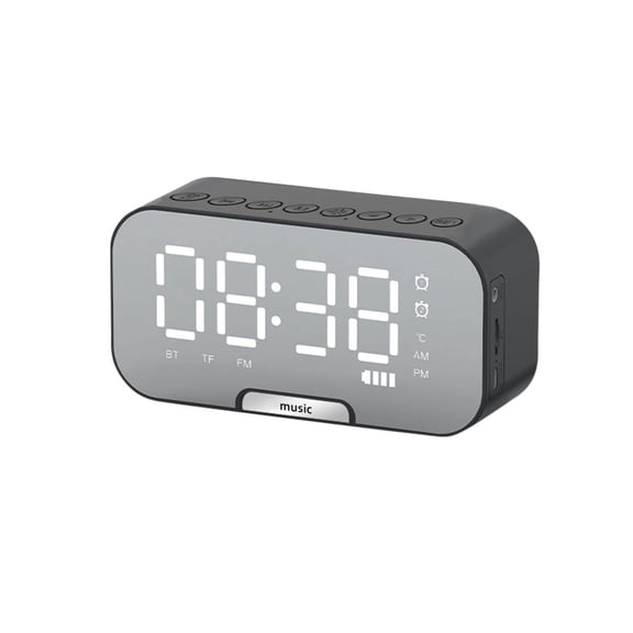 WIZUTIZ Bluetooth Alarm Clock Speaker Smart Mirror Clock with FM Radio HIFI Sound 2 Alarms Temperature Display 3 Level Brightness Phone Stand for Bedroom Bedside Desk
