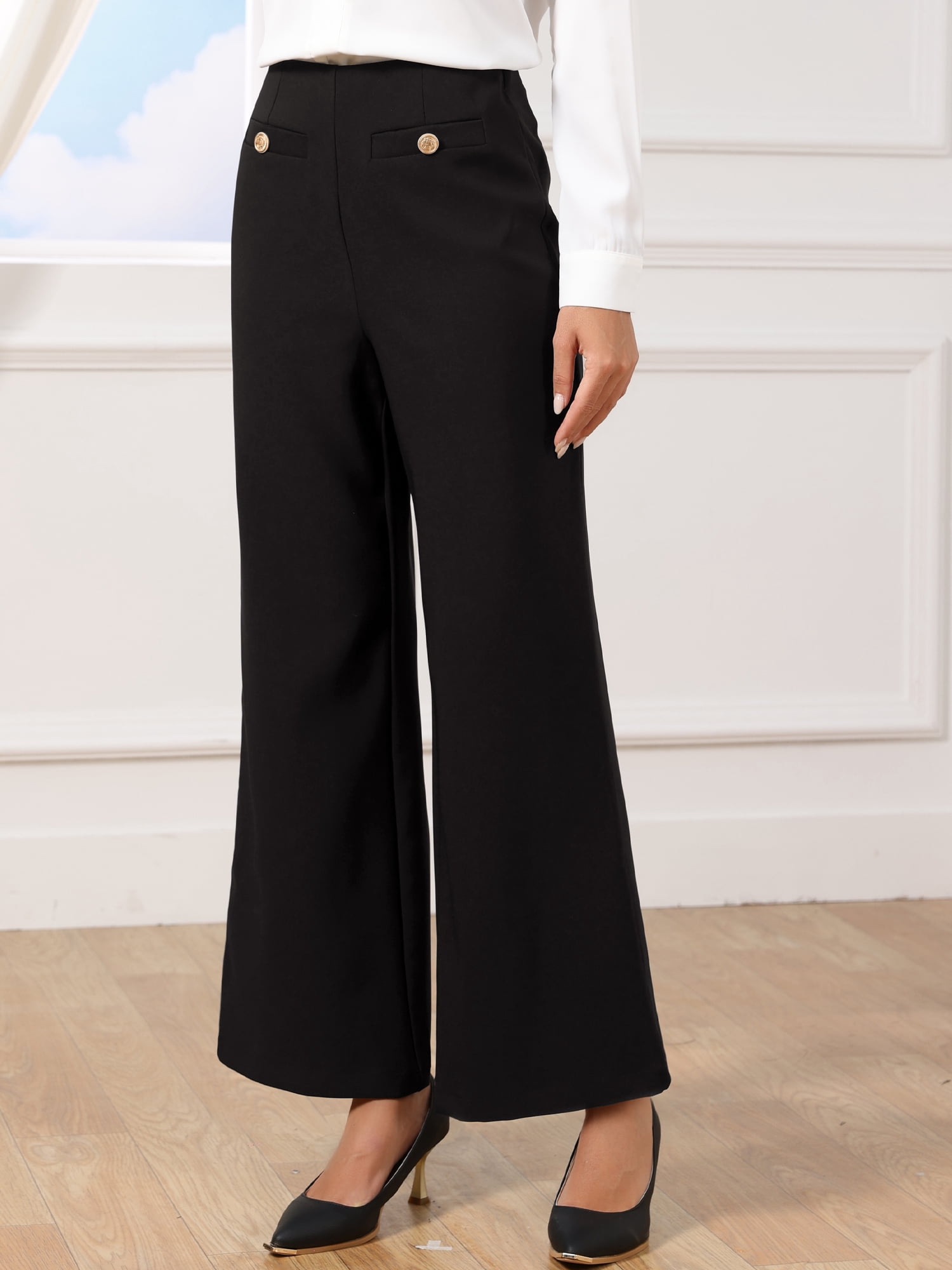 DARING DIVA Women's Wide Leg Dress Pants High Waisted Casual Trousers Small Black