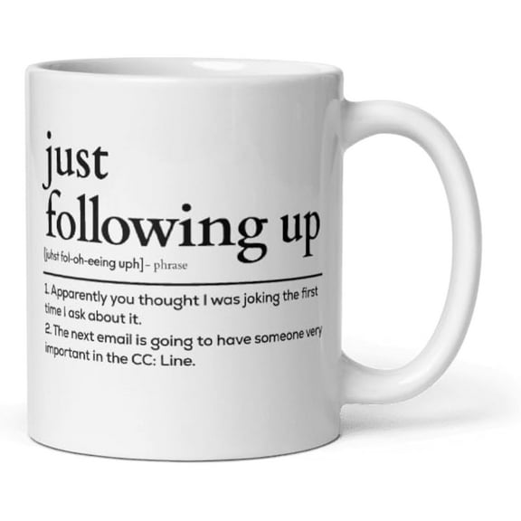 Funny Coffee Mug Just Following Up Email Definition 11oz Mug Work Gifts for Coworker Boss Coffee Mugs for Women and Men Funny Office Mugs Per My Last Email