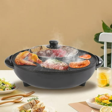 Hot Pot with Grill 2 in 1, Multifunctional Smokeless Korean Barbecue Grill, Indoor Electric Hotpot Grill Combo, Capacity for 3-5 People, Non-stick Black 110v
