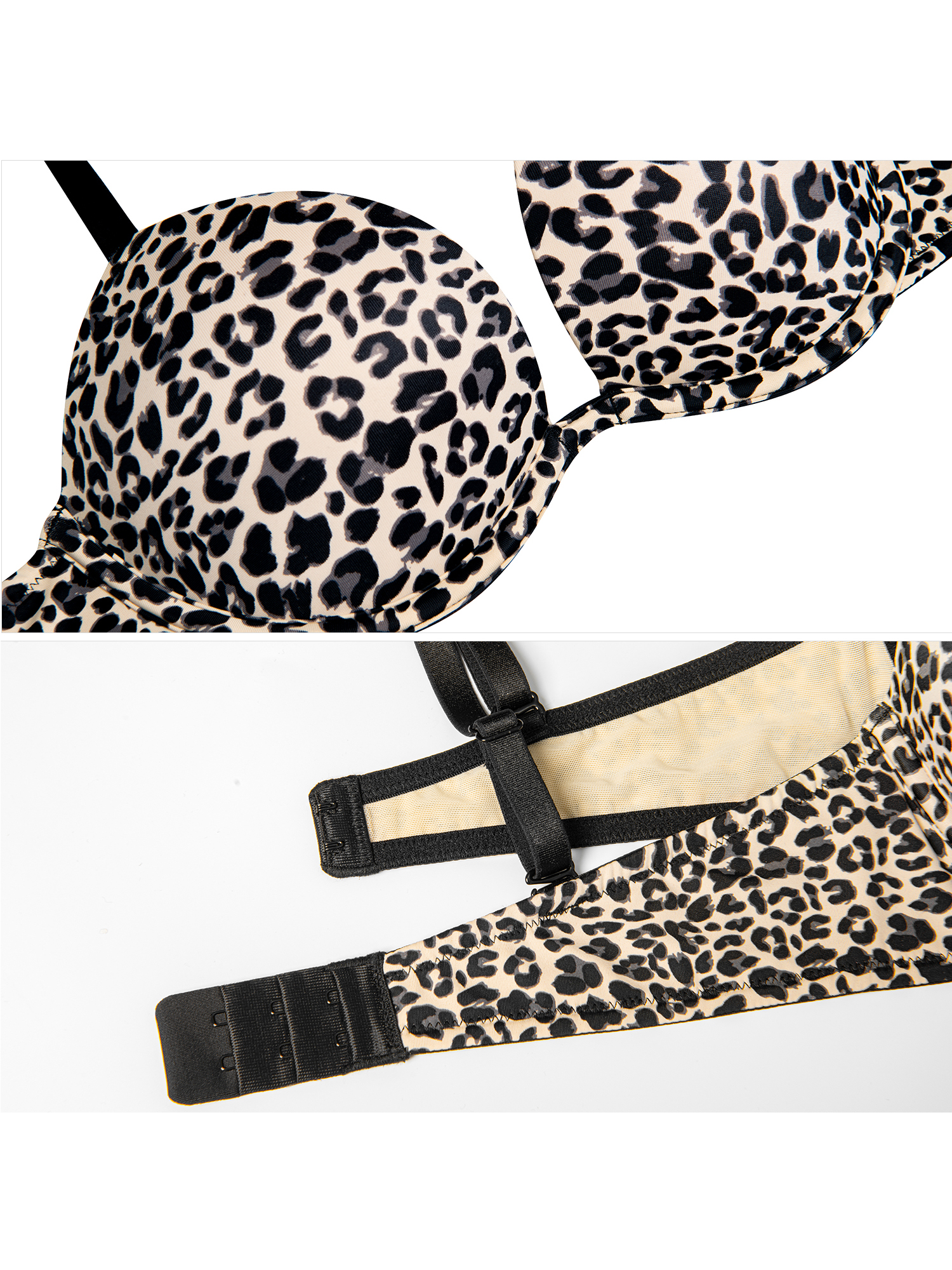Deyllo Women's Plunge Super Padded Push Up Underwire T Shirt Bra, Leopard Print 36D
